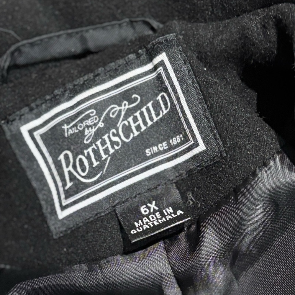 90s Vintage Rothschild Black Grey Girls Wool Pea Coat Size 6x - Picture 5 of 9